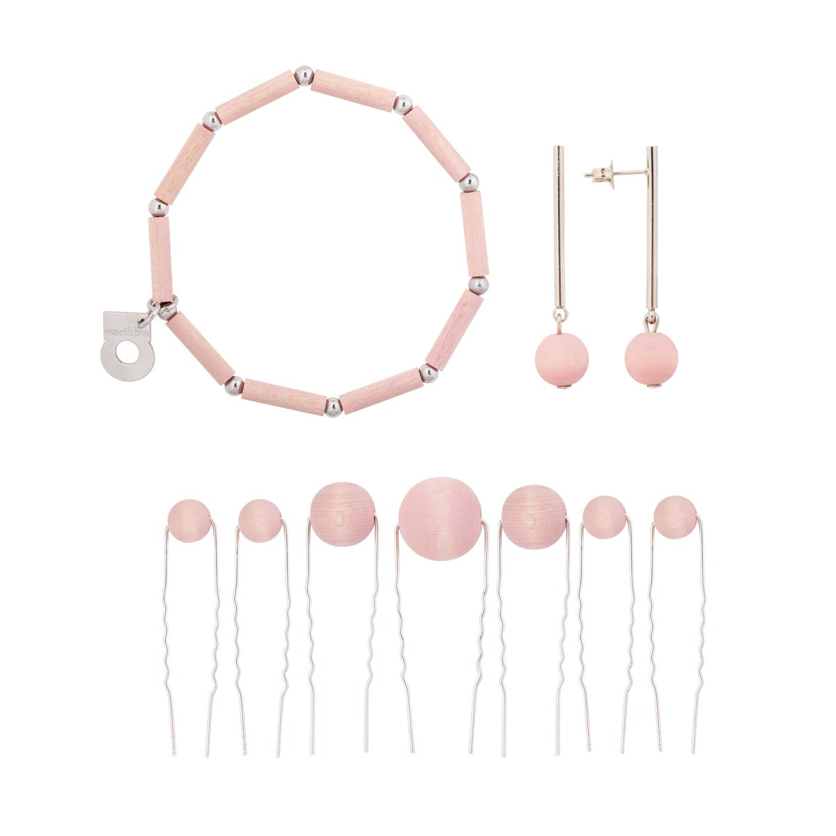 Sydänkäpyseni jewellery set, pink and silver
