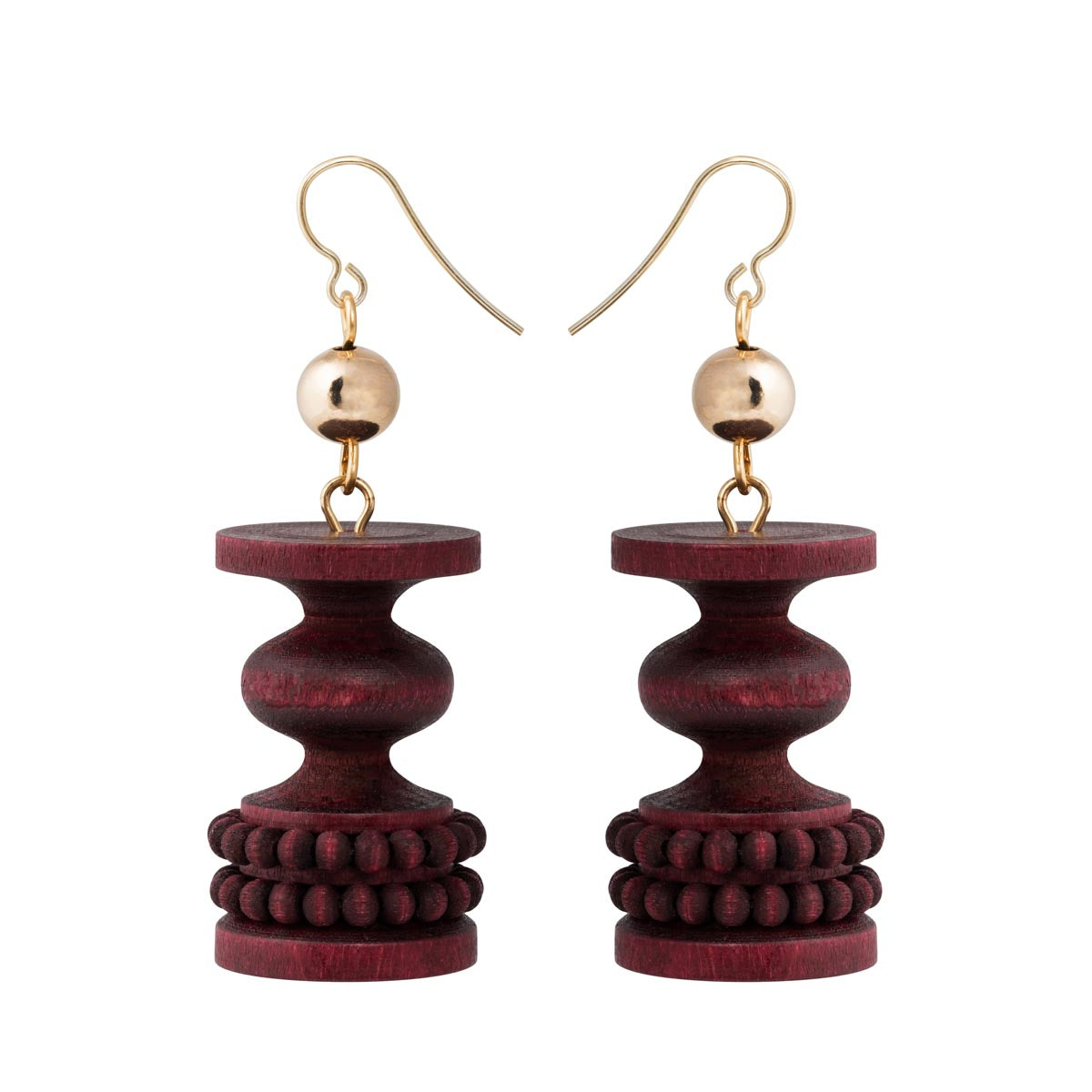 Keisarinna earrings, plum red and gold