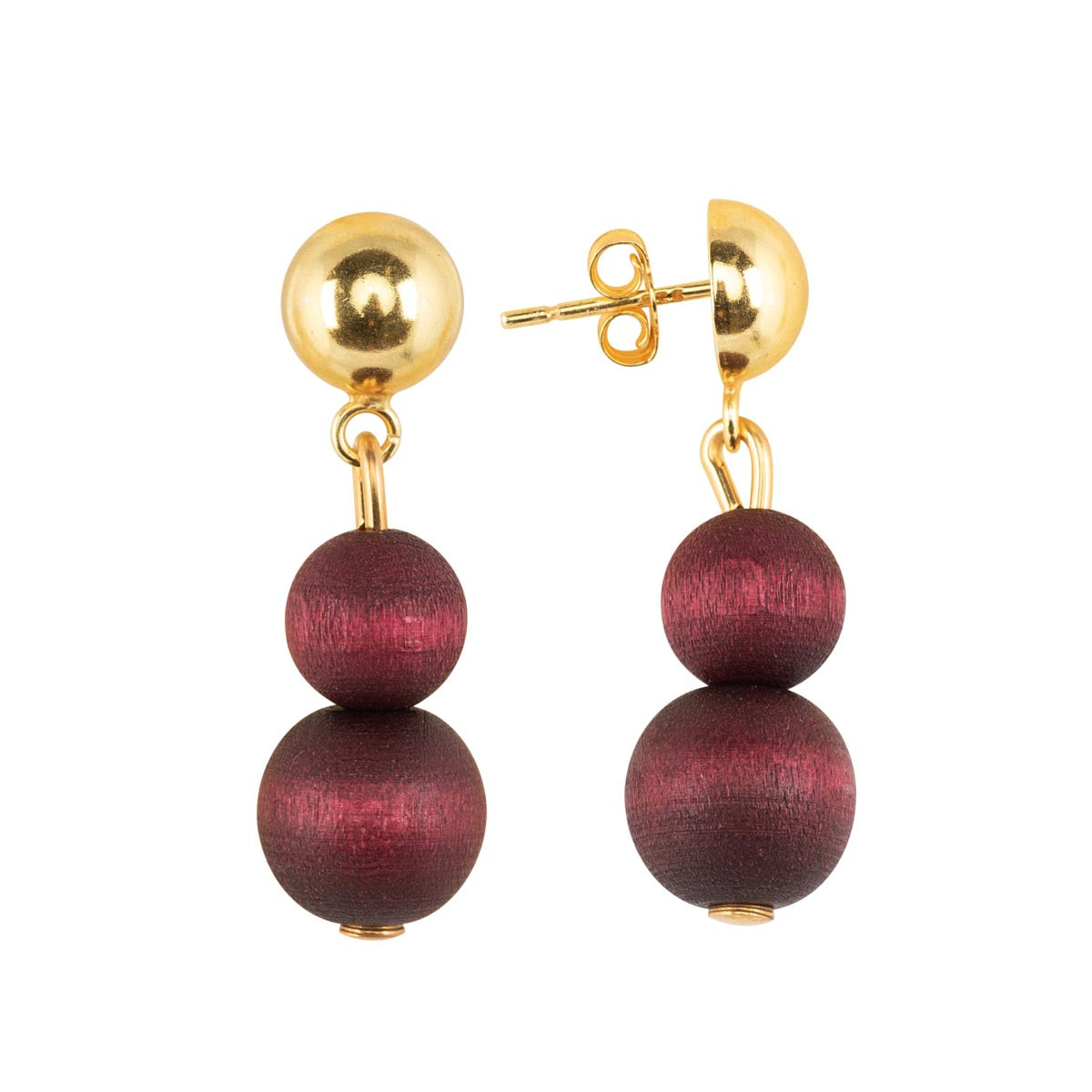 Olos earrings, plum red and gold