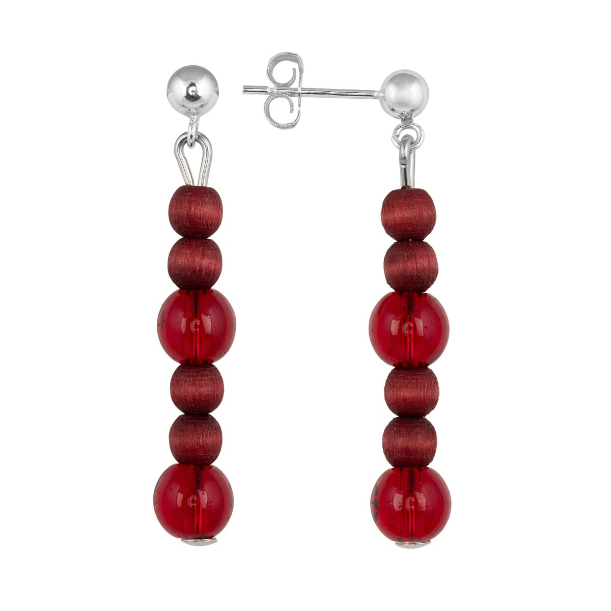 Lasihelmi earrings, wine red