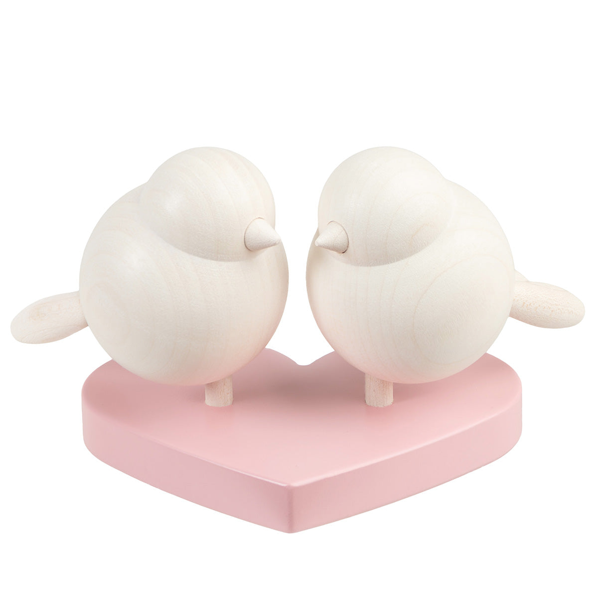 Love birds wooden figurine, 7 cm, pink