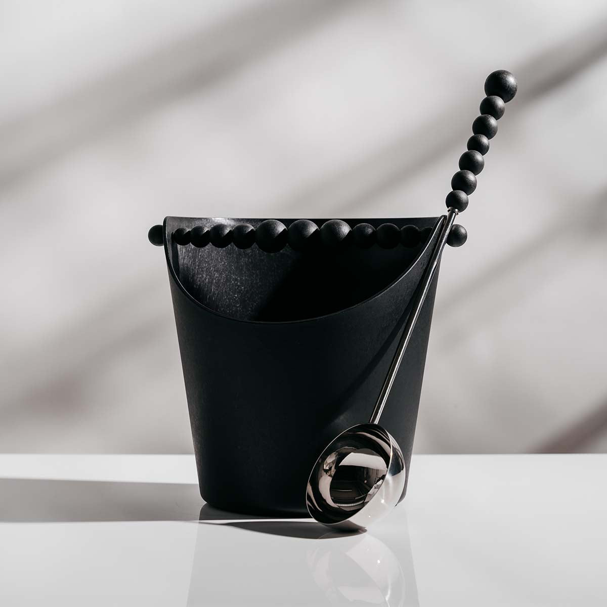 Nuppu sauna ladle, silver and black