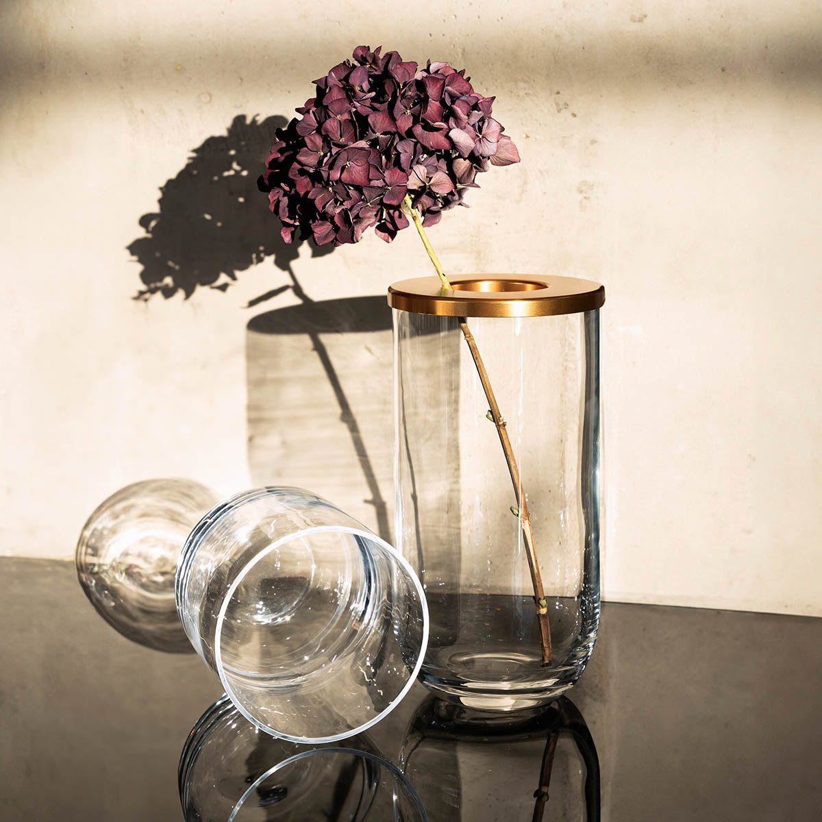 Duo glass vase, clear and gold, 16 cm