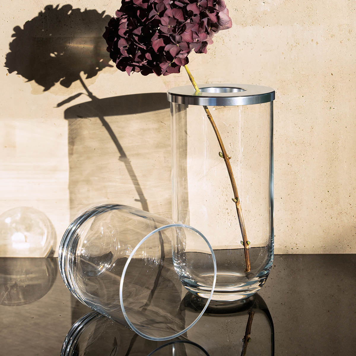 Duo glass vase, clear and silver, 16 cm