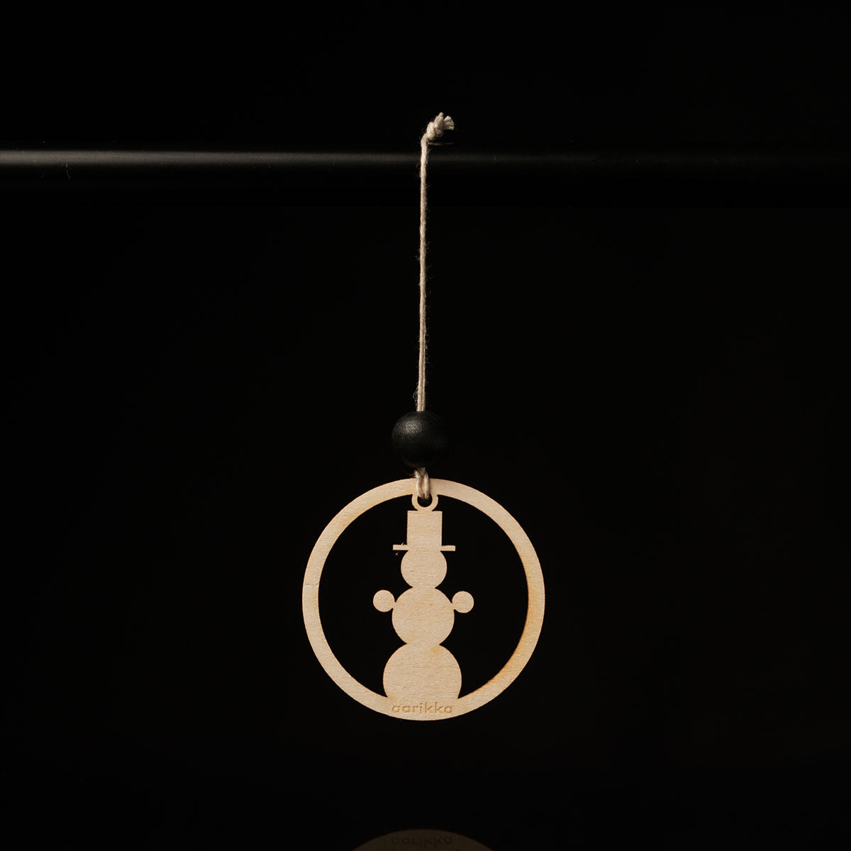 Snowman ornament, varnished wood