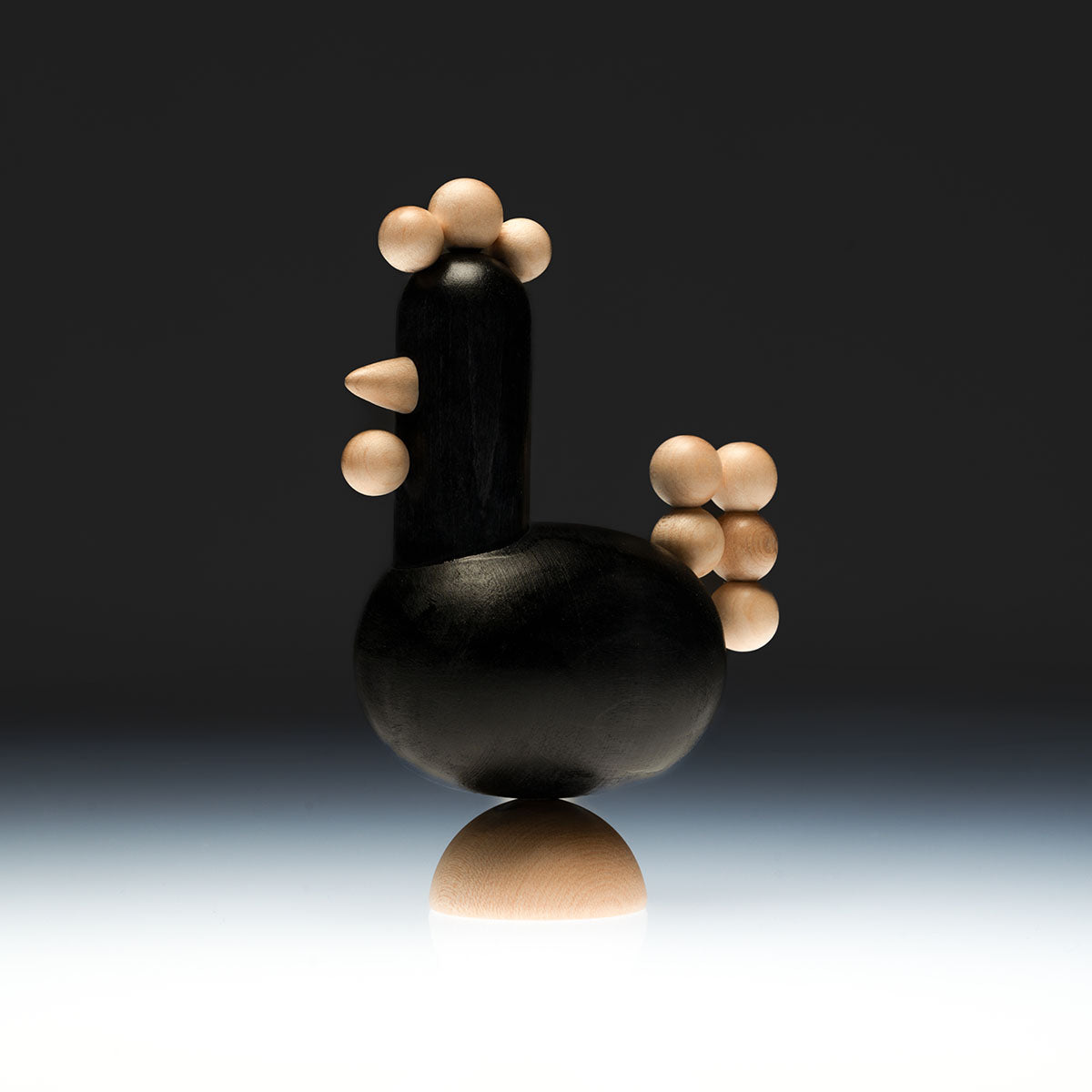Cockerel sculpture, 13,5 cm, varnished wood and black