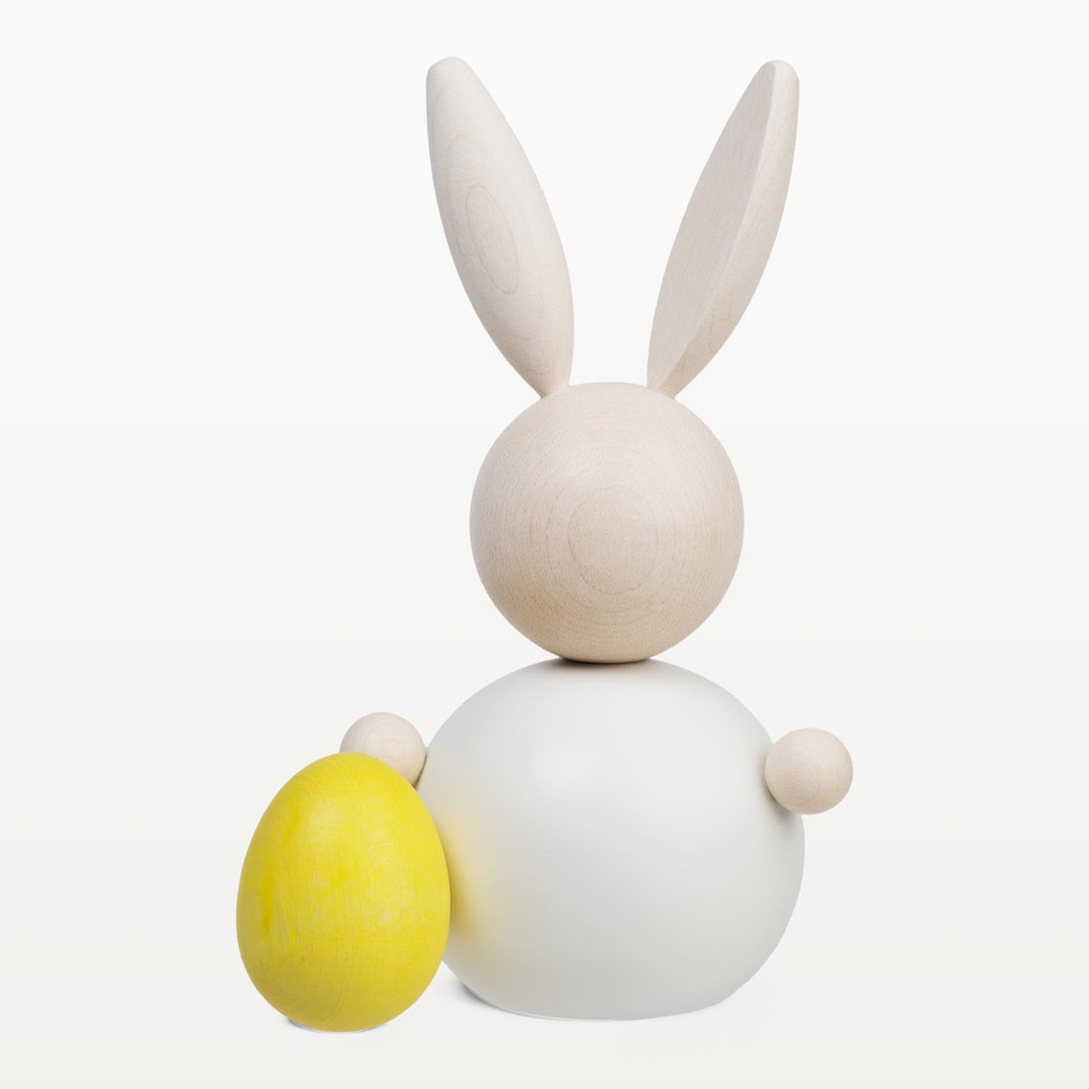 Rabbit Easter egg wooden figurine, 16 cm, white and yellow
