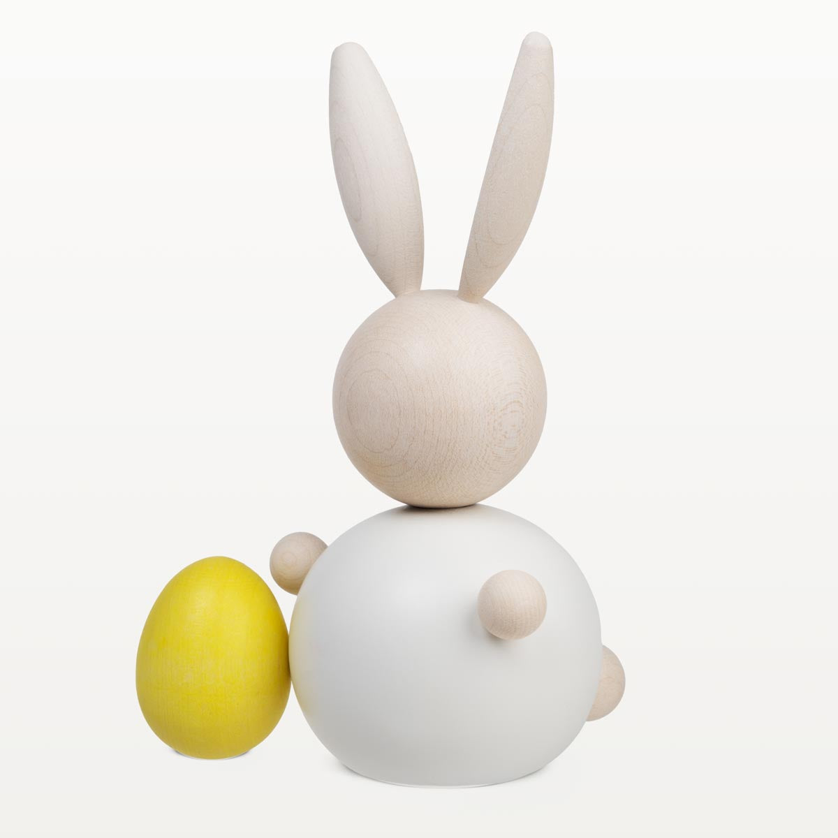 Rabbit Easter egg wooden figurine, 16 cm, white and yellow