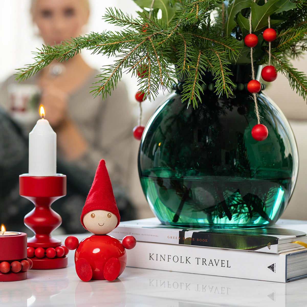 Pom pom ornament, 38 cm, red