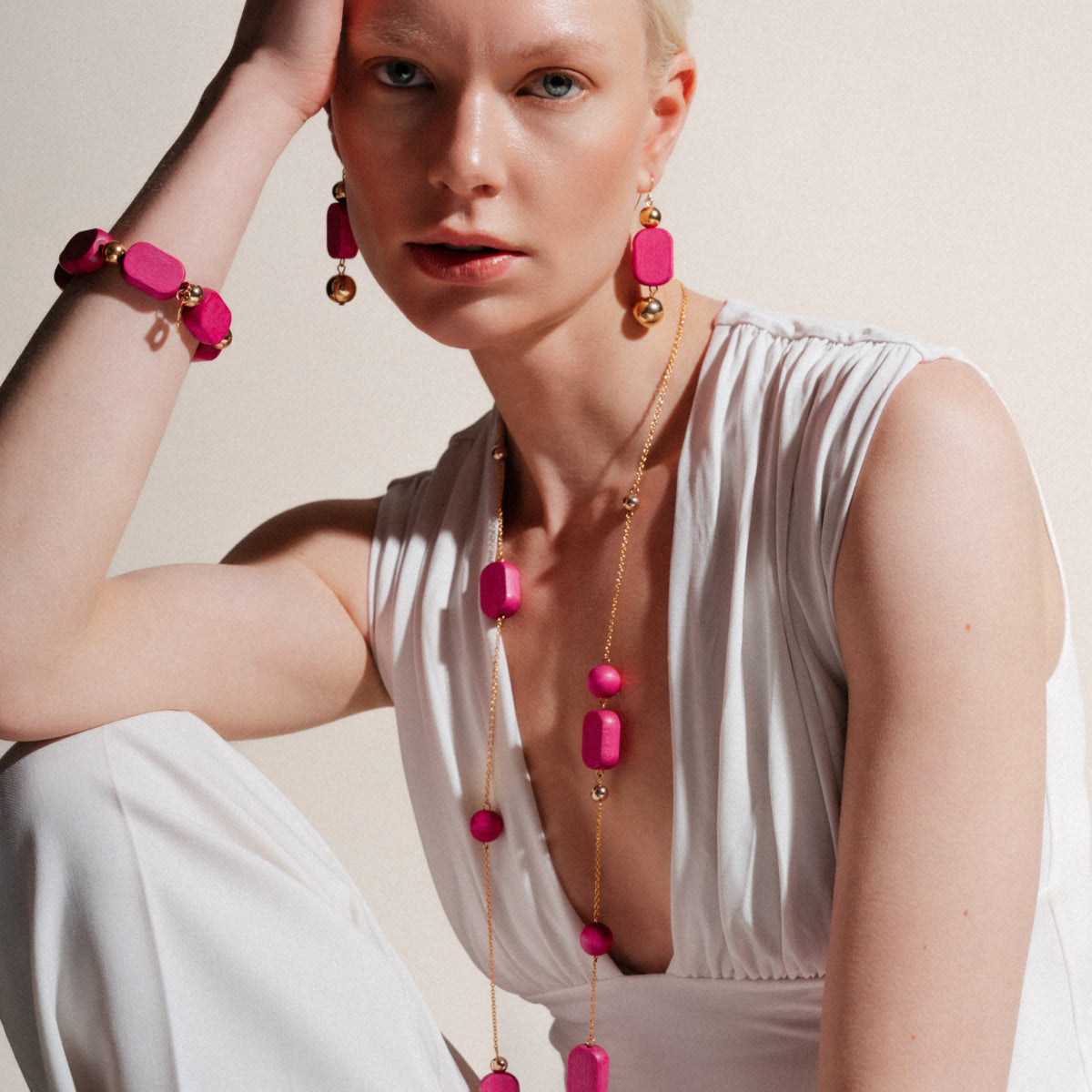Saimi necklace, pink and gold