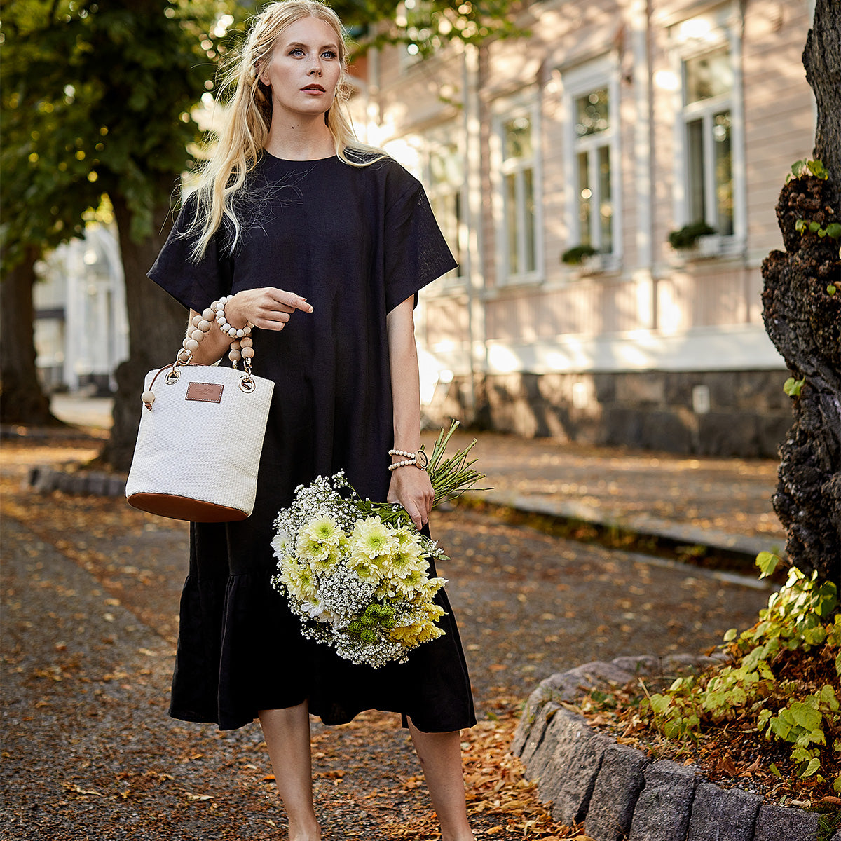Laura basket bag, ecru and brown