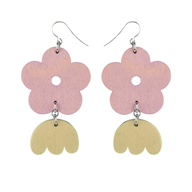 Kirjolemmikki earrings, yellow and pink