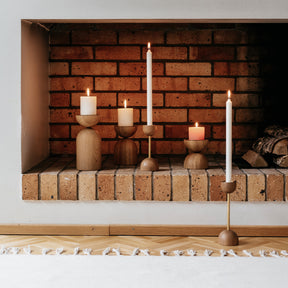 Duo candleholder, oak and gold, 23,5 cm