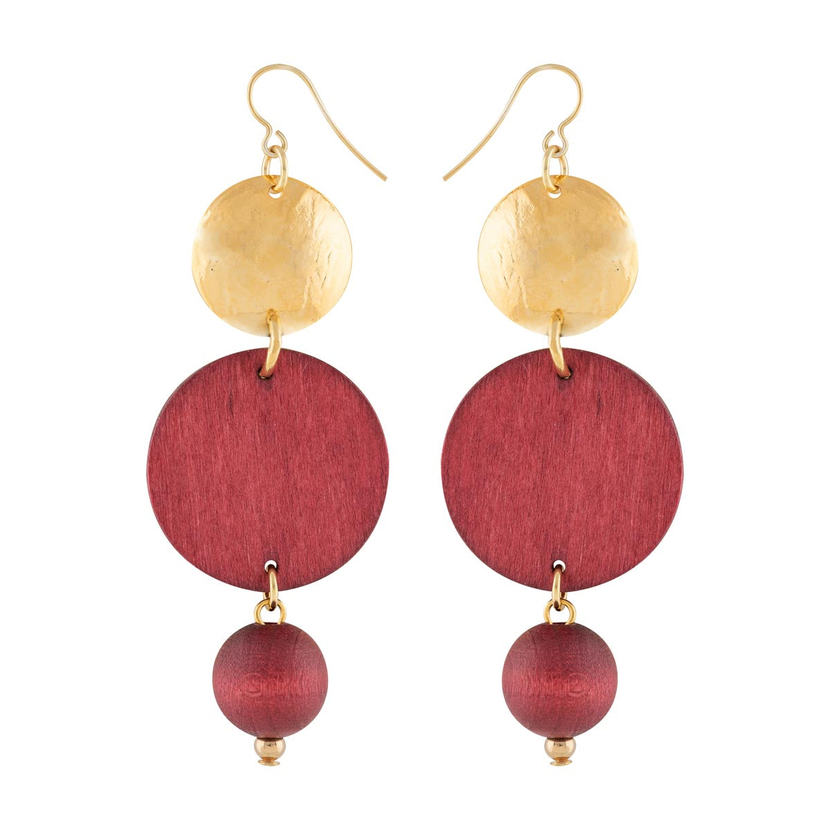 Ilta earrings, wine red and gold