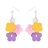 Kukkaniitty earrings, purple, pink, and yellow