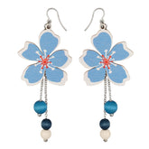 Kirsikankukka earrings, red, blue, and ecru