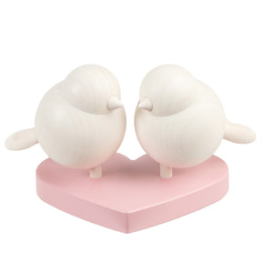 Love birds wooden figurine, 7 cm, pink