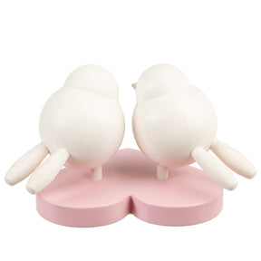Love birds wooden figurine, 7 cm, pink