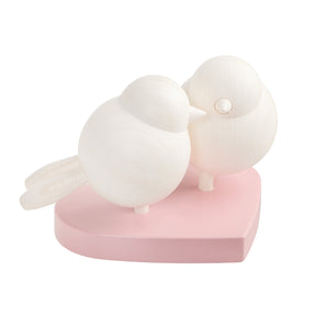 Love birds wooden figurine, 7 cm, pink