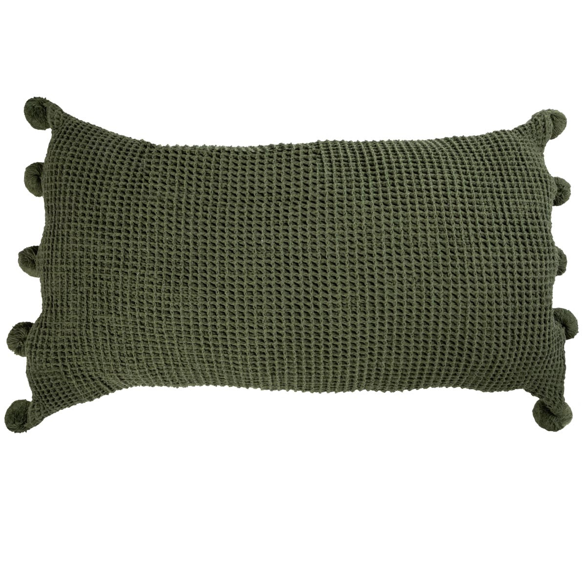 Pom pom cushion cover, green