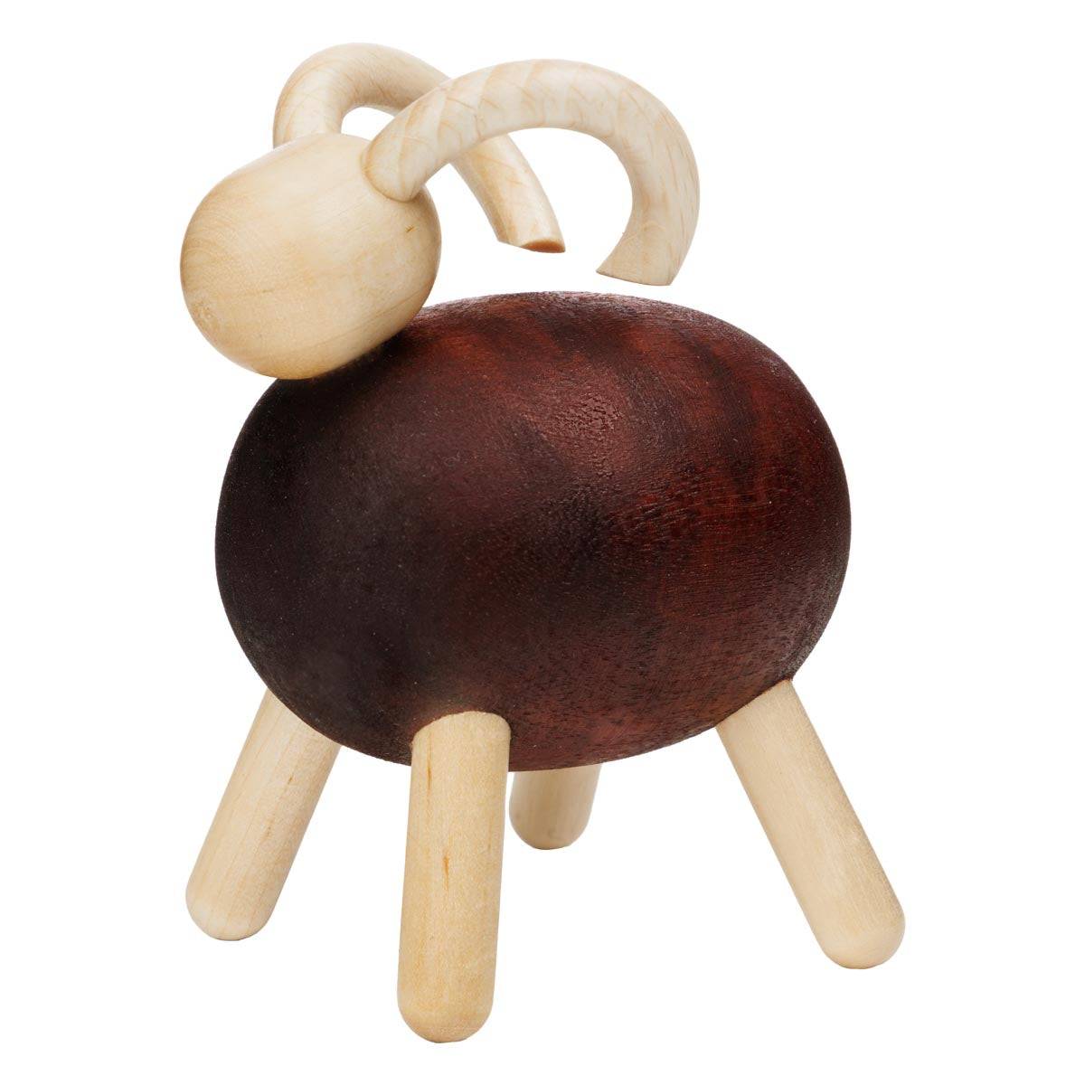Goat sculpture, varnished wood and brown