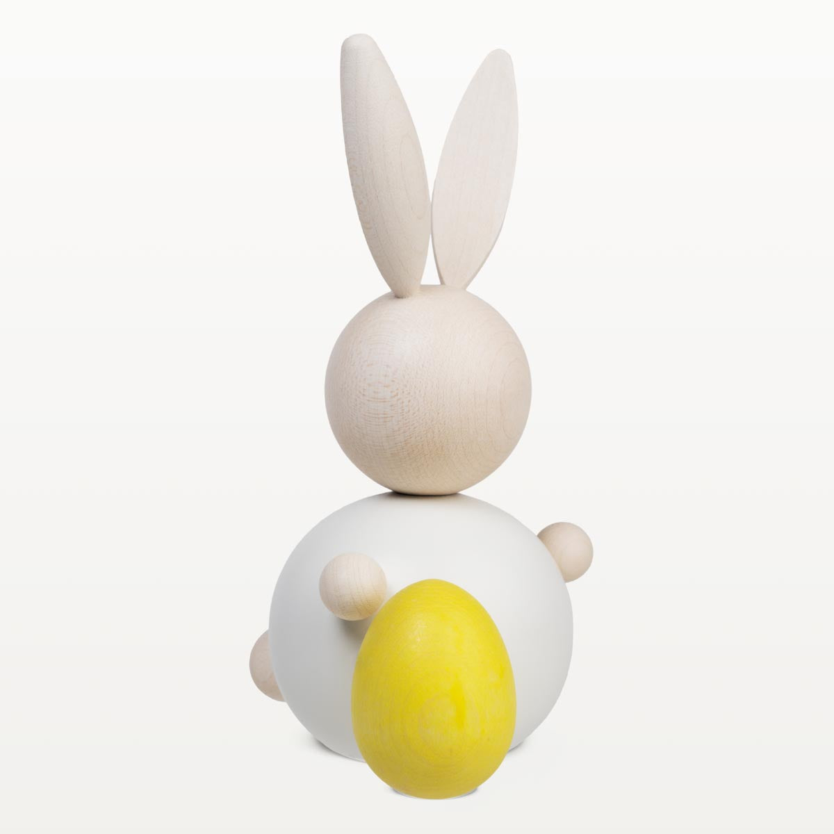 Rabbit Easter egg wooden figurine, 16 cm, white and yellow