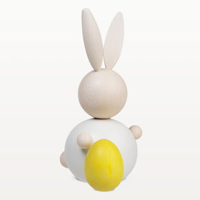 Rabbit Easter egg wooden figurine, 16 cm, white and yellow