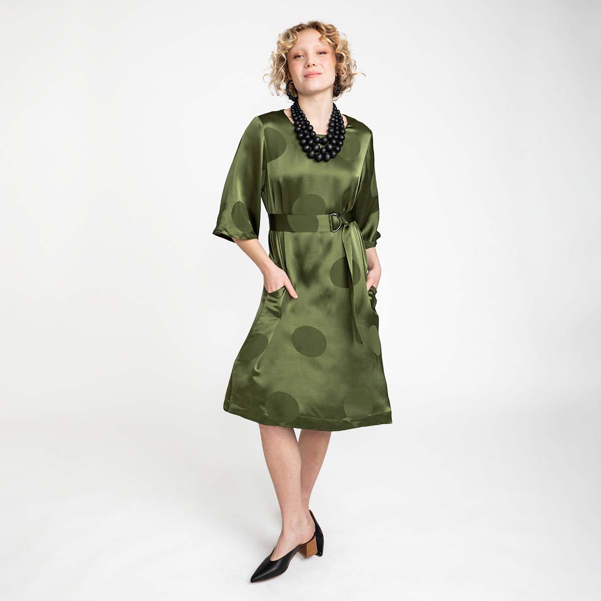 Varpu dress, Perla, olive green