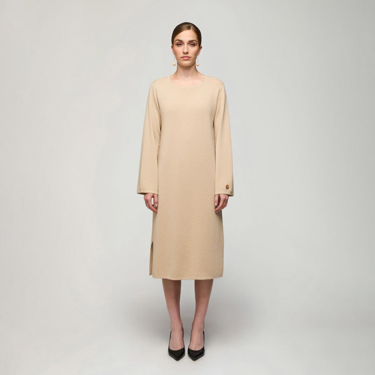[RECTO] / ☆ 25SS SUMMER NIGHT LONG KNIT DRESS / PEACH BEIGE Summer Midi Dresses for Women 2024 Short Sleeves Slit Slim