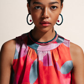 Sohvi earrings, dark turquoise and pink