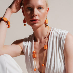 Saimi earrings, orange and gold