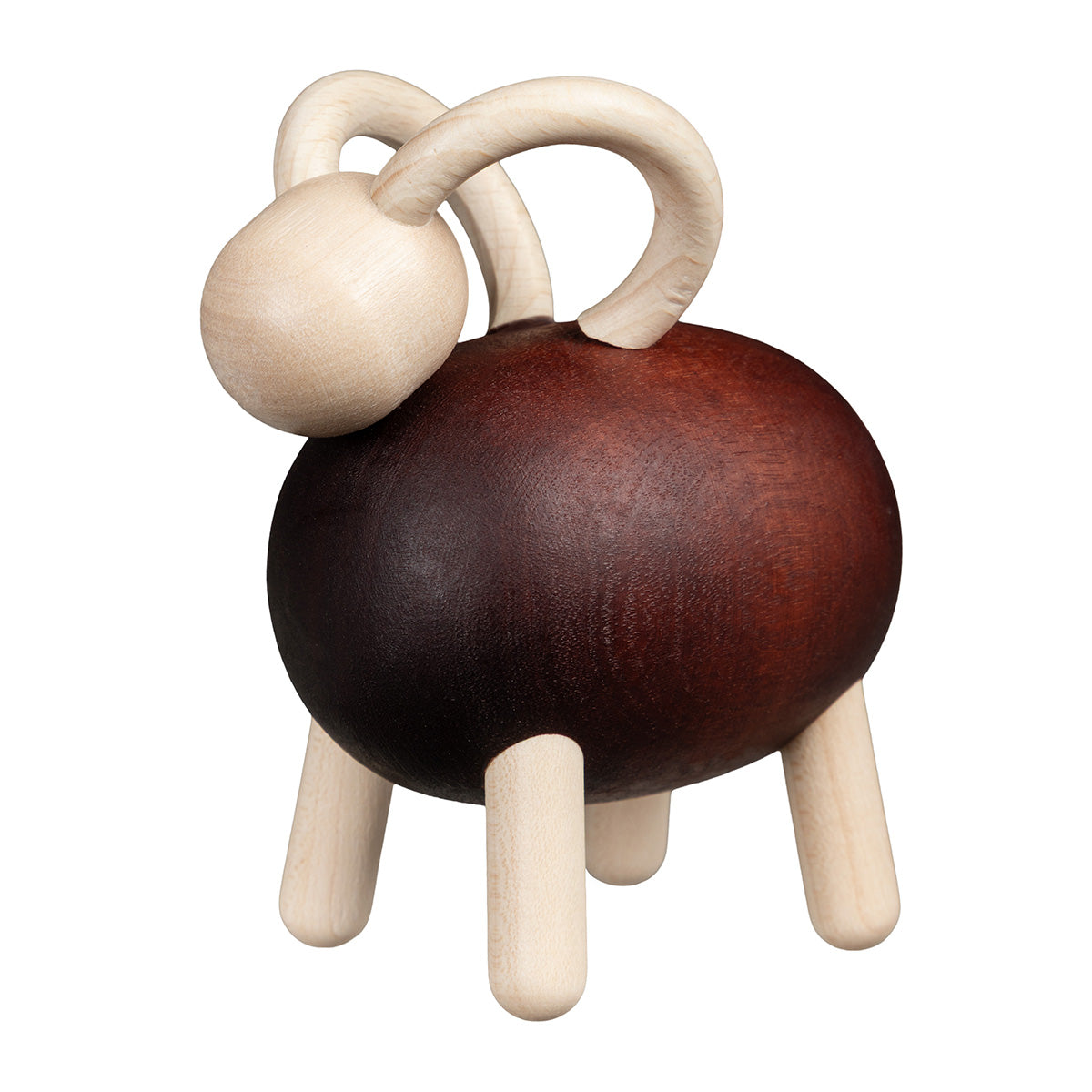 Goat sculpture, varnished wood and brown