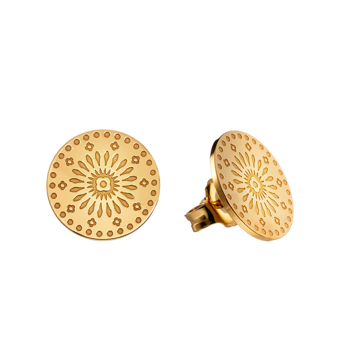 Onnenamuletti earrings, gold plated silver